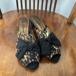 J. Renee Leopard Print Kitten Heels Coquette Girl Large Black Bows Sz 8.5